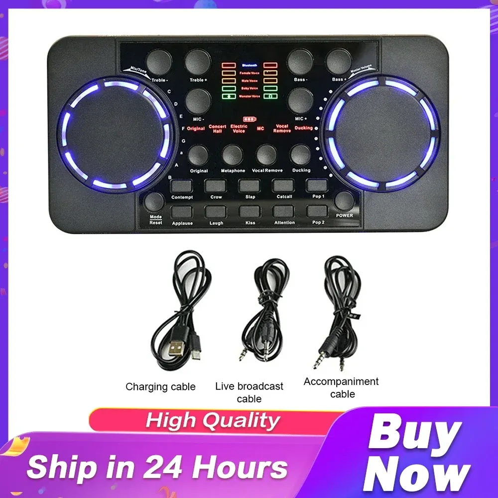 Utrustning V300 Pro BluetoothCompatible Sound Card Audio Interface Mixer DJ Digital Effect Buller Reduction Console USB Record för sång