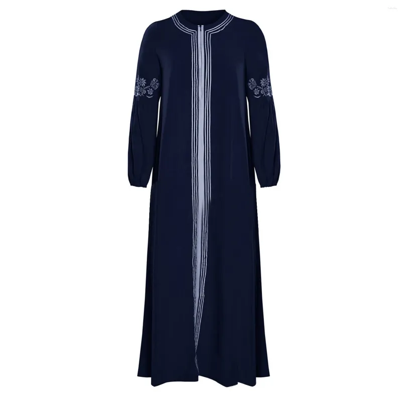 Ethnische Kleidung Frauen Muslim Abaya Kostüme Langarm Langarm bodenlange Robe Blumensticke Kleid Halloween Rollenspiele Themenpartykleid