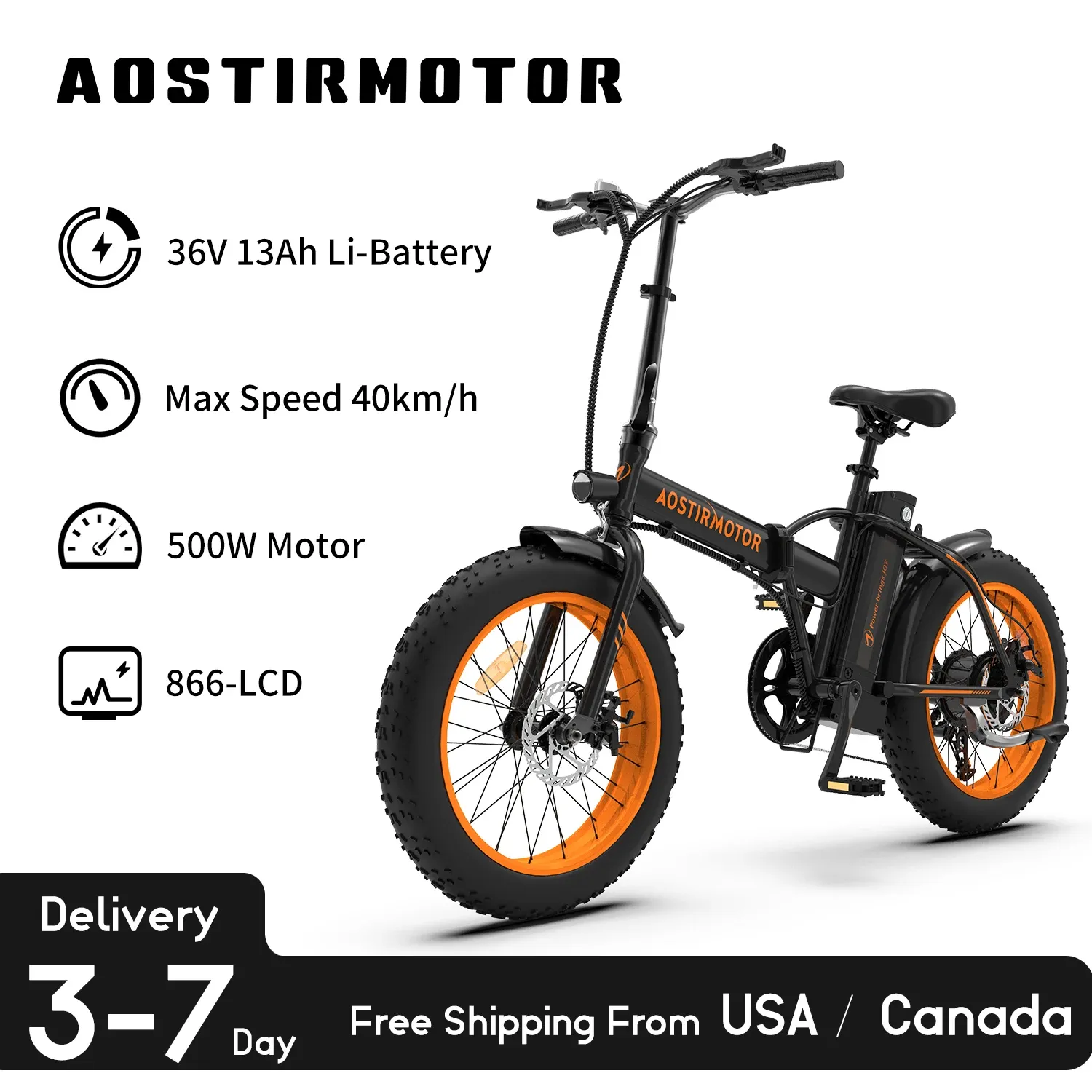 自転車aostirmotor 500w ebike折りたたみリチウムバッテリー36V 13Ah電気自転車20インチファットタイヤミニバファンバイク大人送料無料