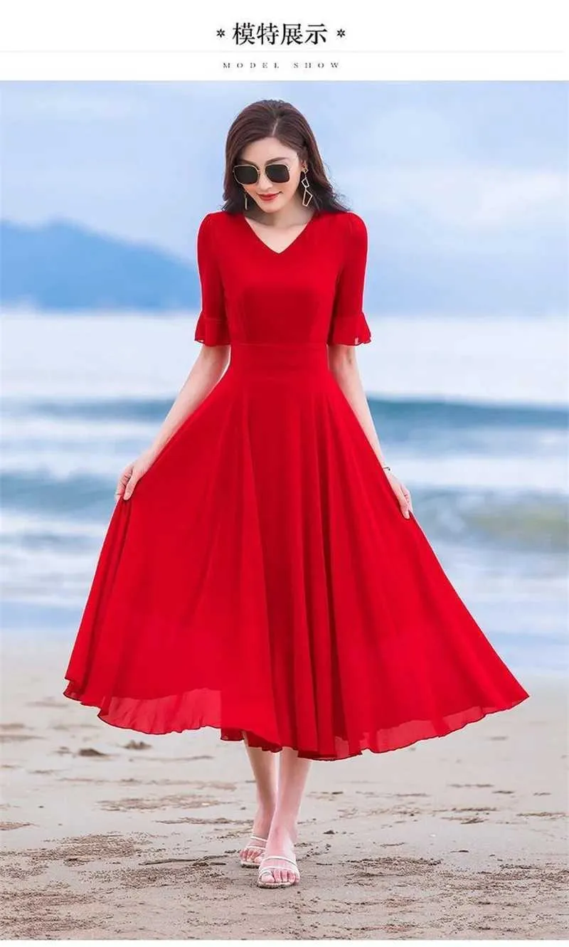 Product Title: Bohen Wen Women's Chiffon Sundress - Long Solid Color Long Chiffon Skirt with V-Neck, 5XL Width - Perfect for Summer Parties and