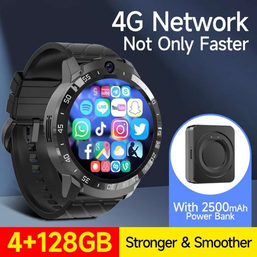 4G SIM -kaart Android smartwatch met dubbele camera 128G ROM 1000MAH batterij Power Bank GPS WiFi Google Play Store Smart pols horloge