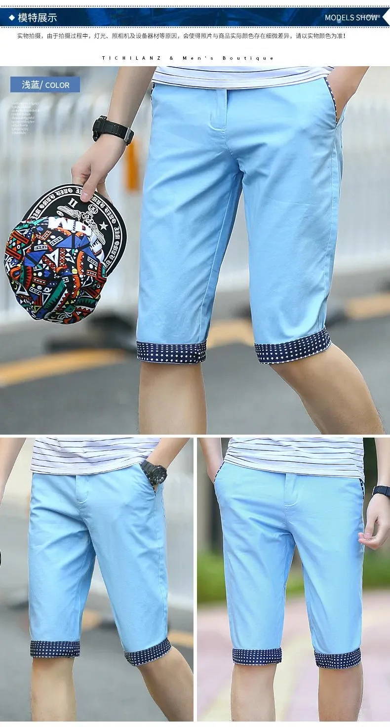 Men's Pants Pure Cotton Cropped For Summer Korean Version Slim Fit Breathable Straight Leg Can Be Tied With A Belt Men