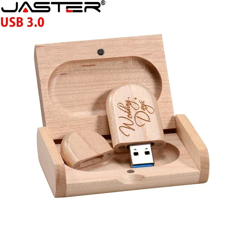 DRIVE JASTER 5PCS/LOT USB 3.0 (gratis logo) Houten met doos Flash Drive Pendrive 4GB 8 GB 16GB 32 GB 64 GB 128 GB Memory Stick voor cadeau