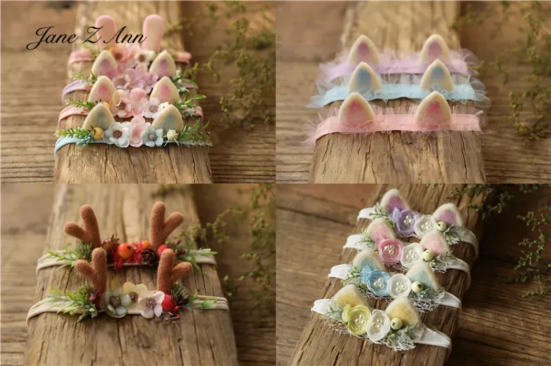 Accessories Jane Z Ann Wool Felt Small Ear Hair Accessories Mori Deer Hair Band Headdress Flower Newborn Photography Prop