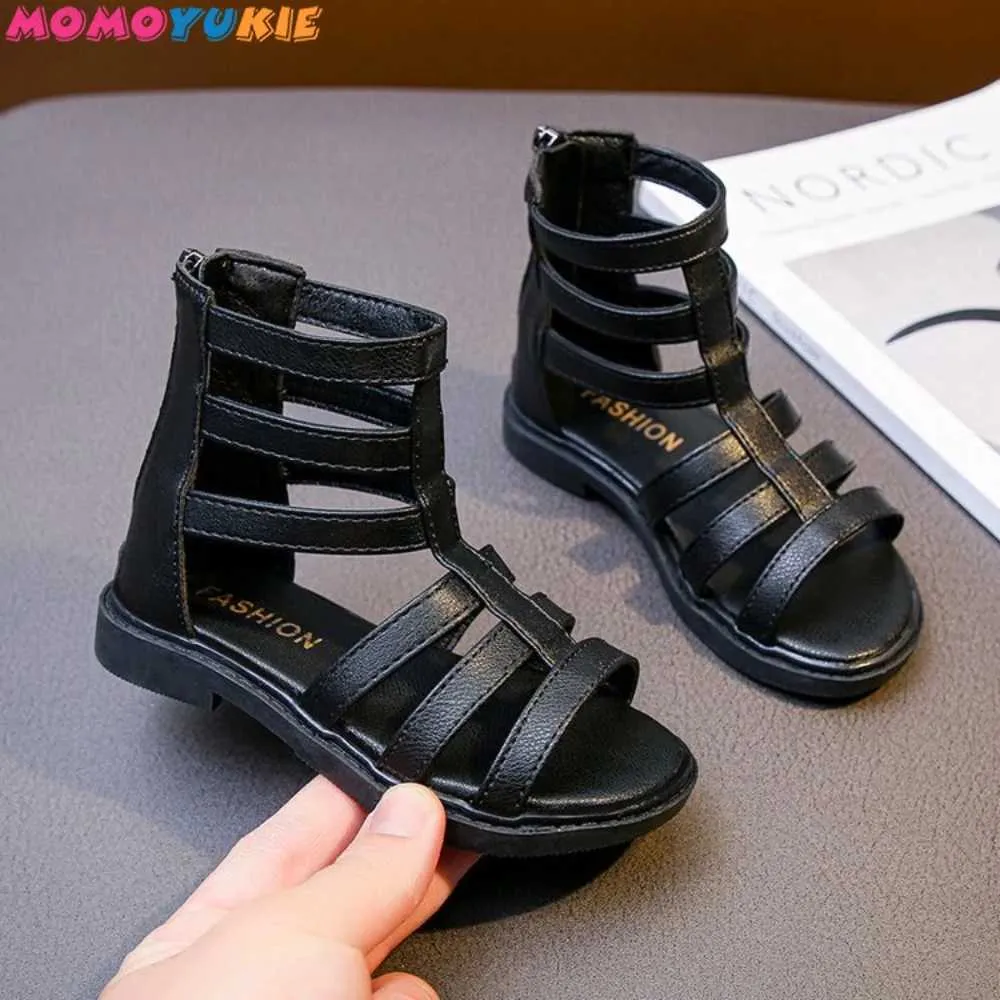 Slipper Girls Sandals 2022 Summer Kids Gladiator Sandals Boots Roma Shoes smala band Princess Shoes for Child Baby Black Whitel2404