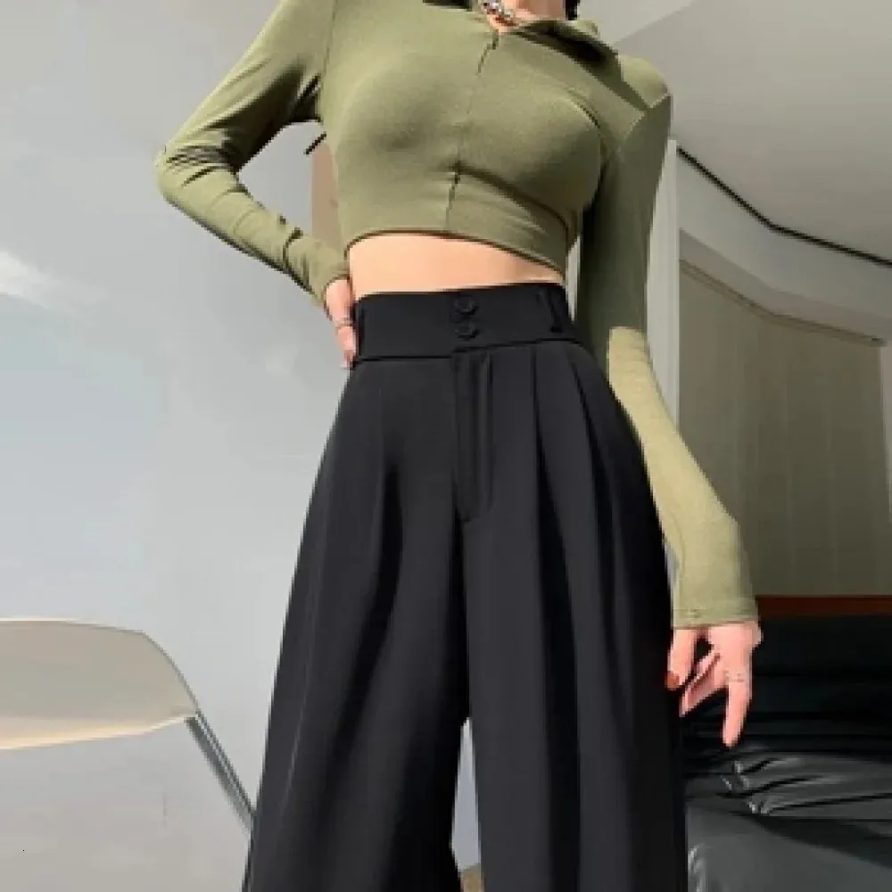 High Waist Solid Zipper Straight Tube Drape Effect Womens Pants Loose Autumn Winter Y2k Lady Fashion Female Long Trousers 240412