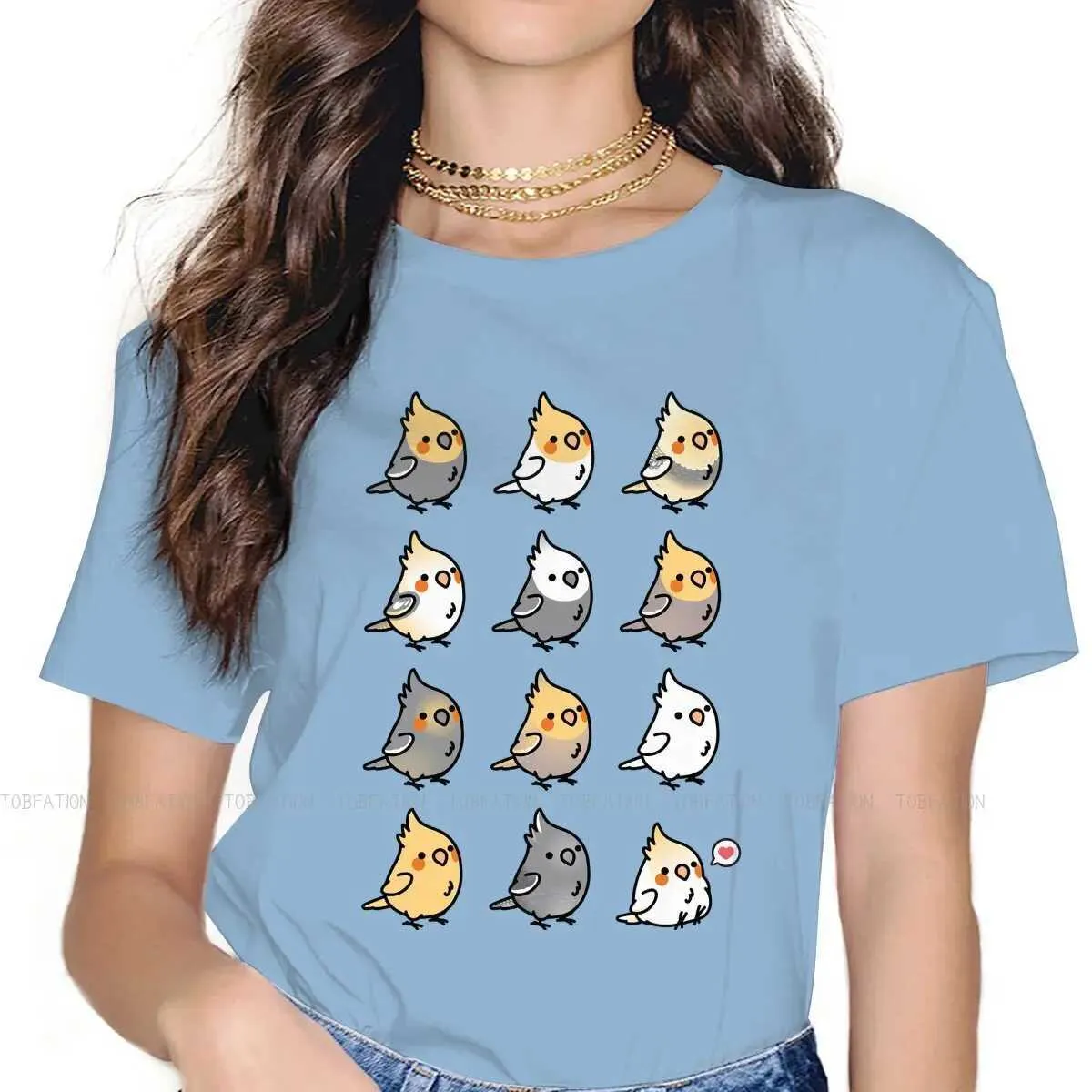 T-shirt féminin Chubby Cockatiel Collection Tshirt pour femmes Parrot Tees Harajuku Ladies T-shirt Soft Graphic lâche 240423