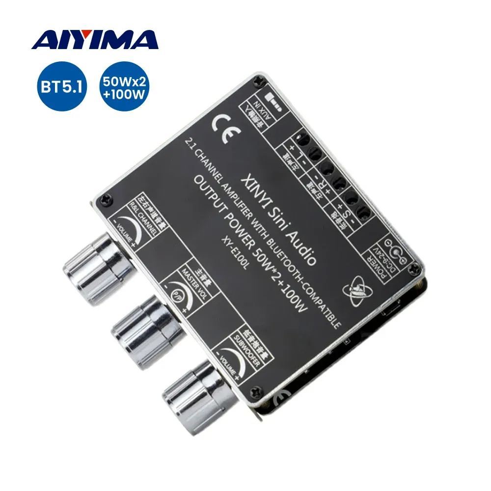Amplificador AIYIMA Subwoofer Bluetooth amplificador Placa de áudio 2.1 canal amplificador de potência digital Alto -falante Amplificador AMP 50WX2+100W