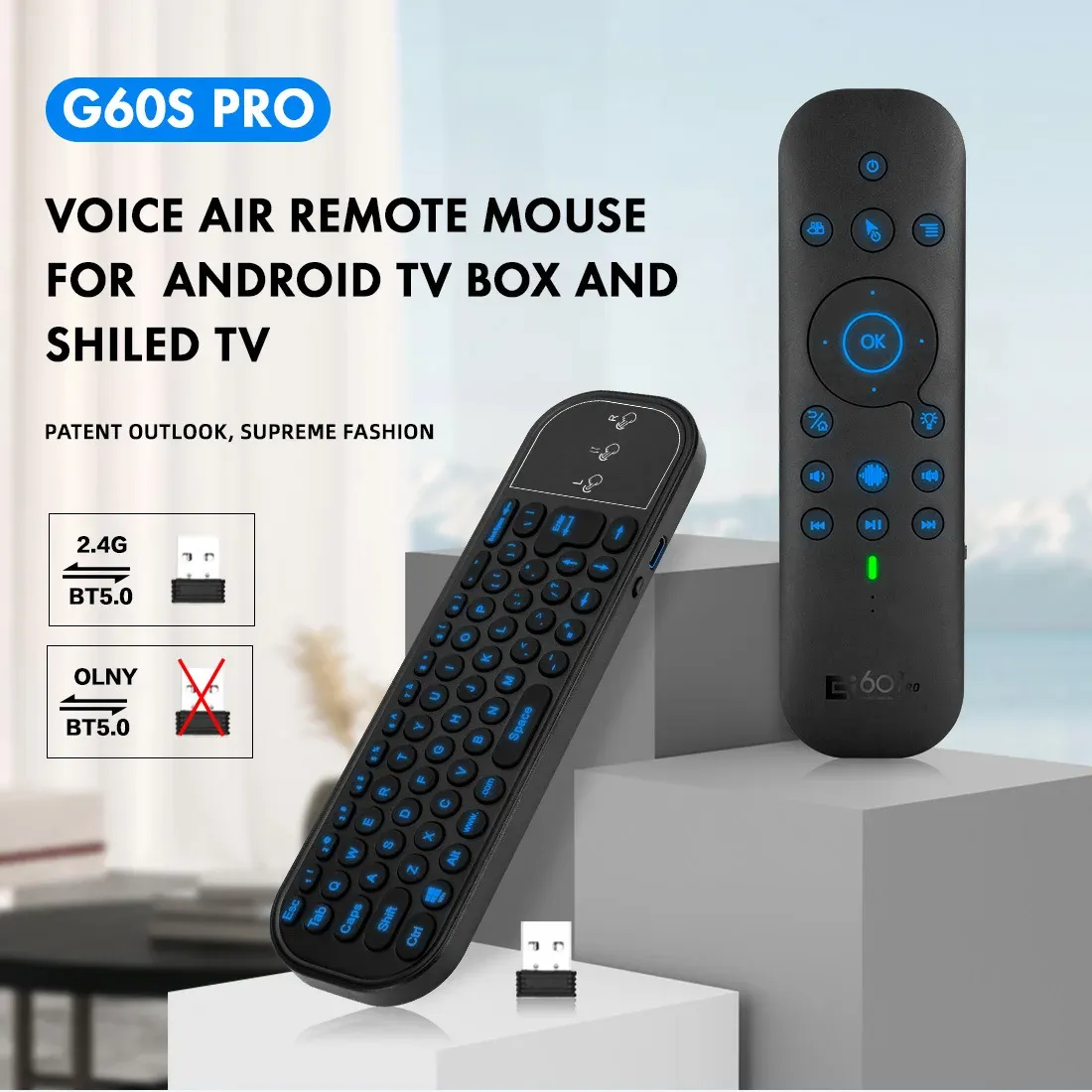 MICE G60S Pro Air Mouse Wireless Voice Remote Control 2.4G BluetoothCompatible Dual Mode IR Leren met achtergrondverlichting voor computer -tv