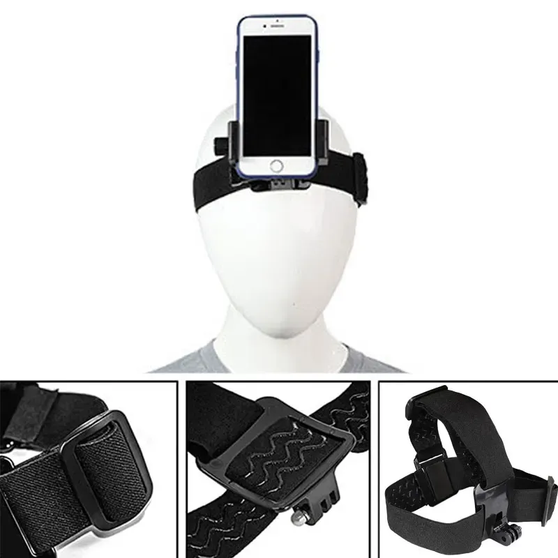 Camera's kopband telefoonhouder hoofd gemonteerde hoofdbandbevestiging riem verstelbare riem mobiele telefoon selfie mount clip voor 4,57 inch smartphone