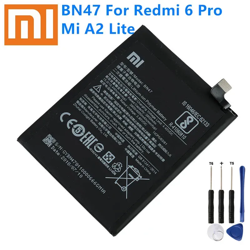 Baterie Xiao MI 100% Orginal BN47 4000 mAh Bateria dla Xiaomi Mi A2 Lite/Xiaomi Redmi 6 Pro BN47 Baterie zastępujące telefon +narzędzia