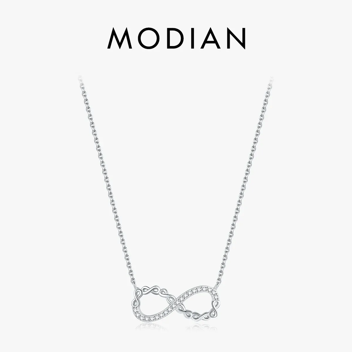 Collane Moden Solid 925 Sterling Sterling Sterling Romantico Infinito Amore Pendant Necklace Shining Clear Cubic Zirconia for Women Anniversary Regalo