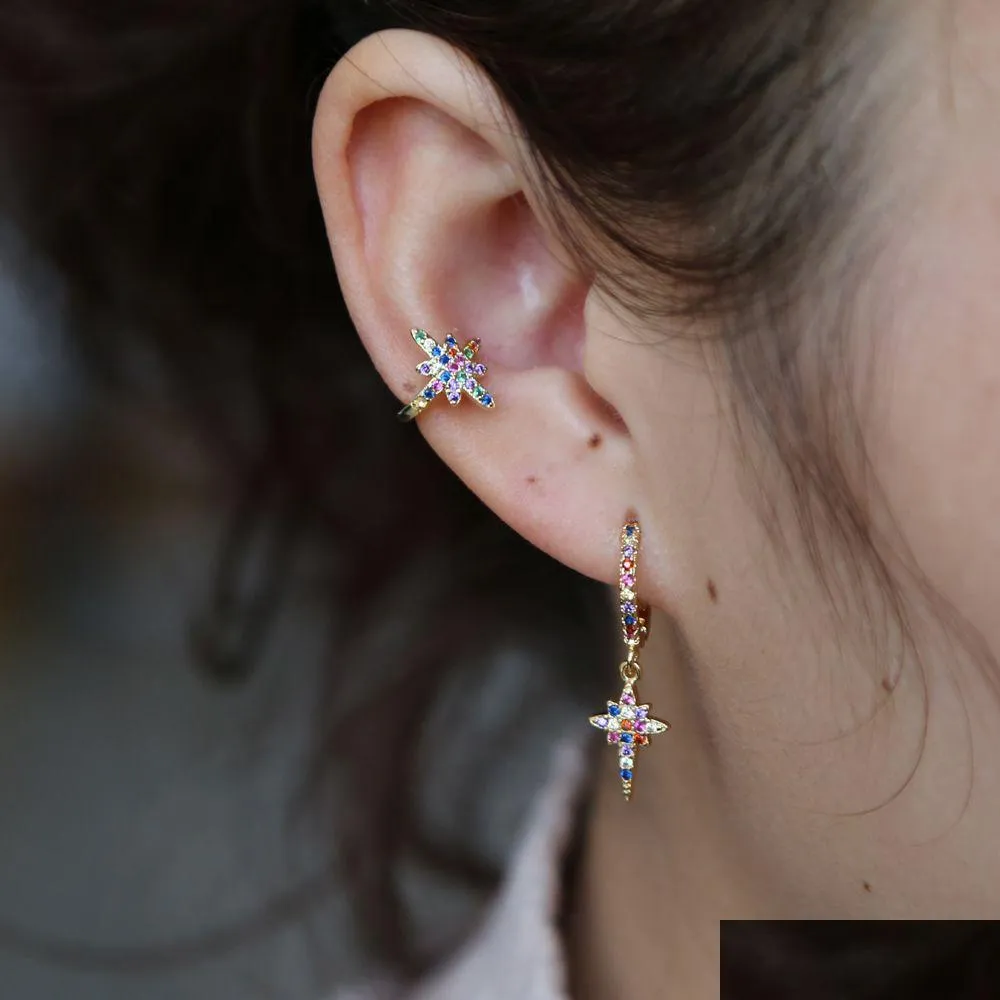 Dangle Chandelier Rainbow Cz Ear Cuff Colorf Northstar Wrap Clip Earring For Girls No Pierced Factory Promotion Stack Drop Delivery Je Dhtna