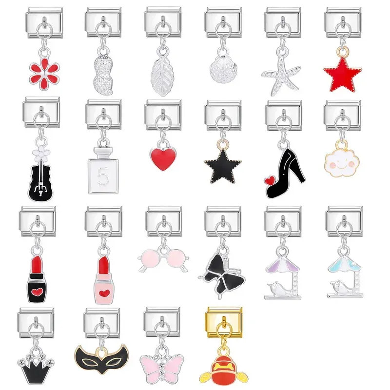 Brins Fashion Butterfly Star Lipstick Pendant Square Square Italian Charm Link Perles en acier inoxydable Fit 9 mm Bracelet italien DIY GADEAU