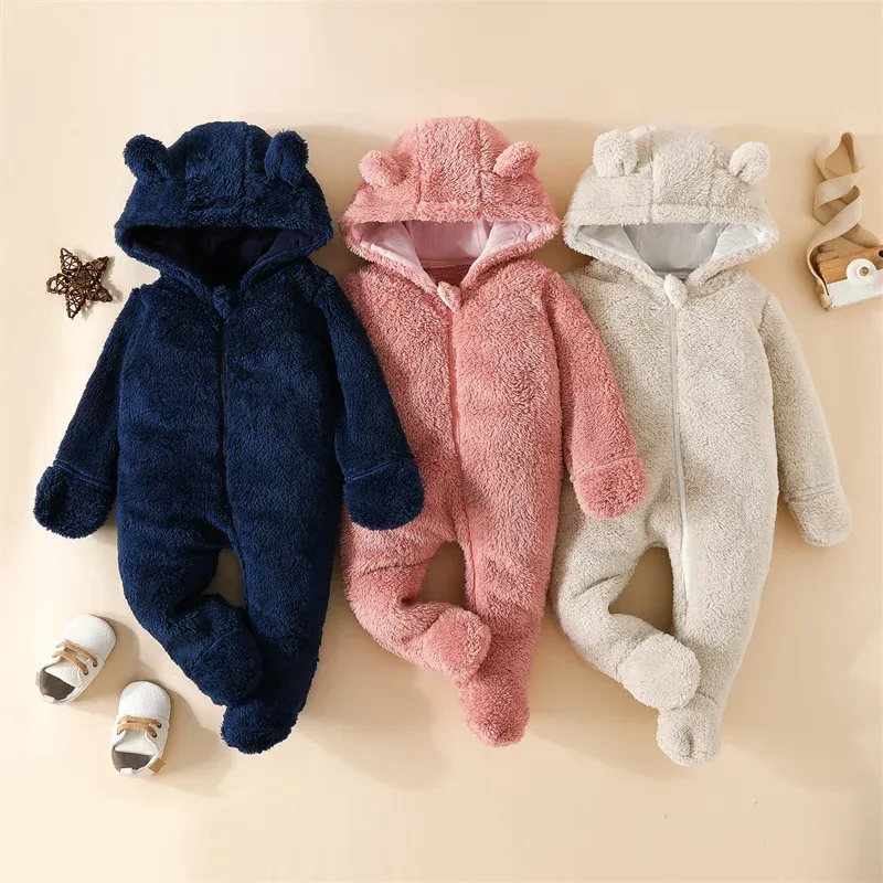 Endelar 018m Baby Plush Warm Footed Jumpsuits Nyfödda spädbarn Toddler Lång ärm