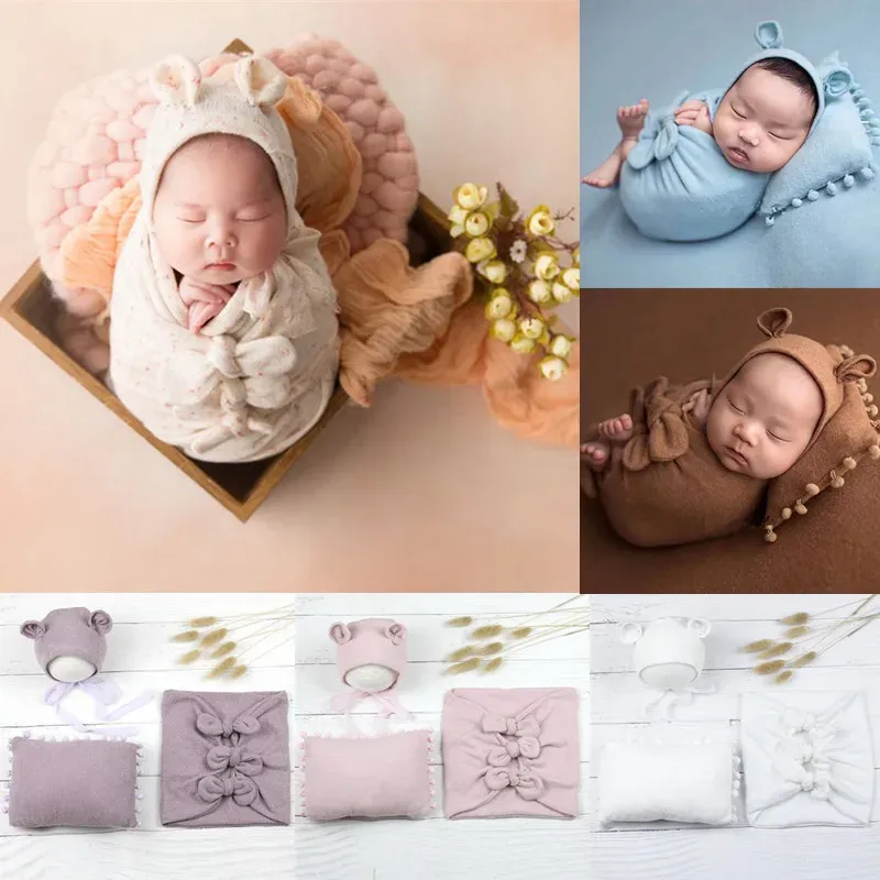 Oreiller nouveau-né sac de couchage doux oreiller bowknot wraps couverture de photographie accessoires cent jours