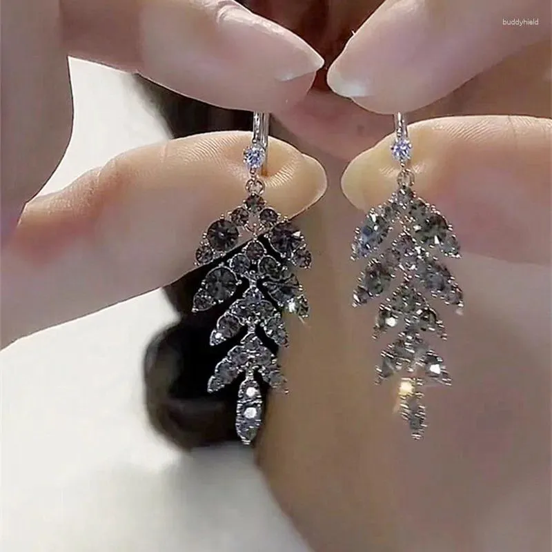 Dangle Earrings Vintage Statement Gray Crystal Leaf For Women Fashion Unique Accessories Party Jewelry Birthday Anniversary Gifts