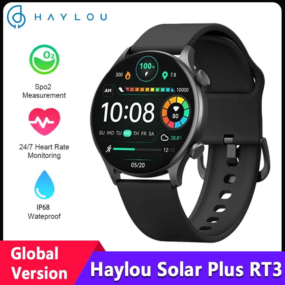 Watches Haylou Solar Plus RT3 Smart Watch 1.43 "AMOLED معدل ضربات القلب SPO2 Monitor IP68 مقاومة للماء 105 أوضاع رياضية Bluetooth Call Smartwatch