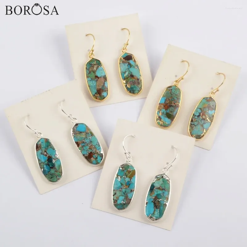 Bengelen oorbellen borosa 5pairs gouden/verzilverde ring koper turquoises bud blauwe natuursteen metalen metalen line druppel oorrang sieraden