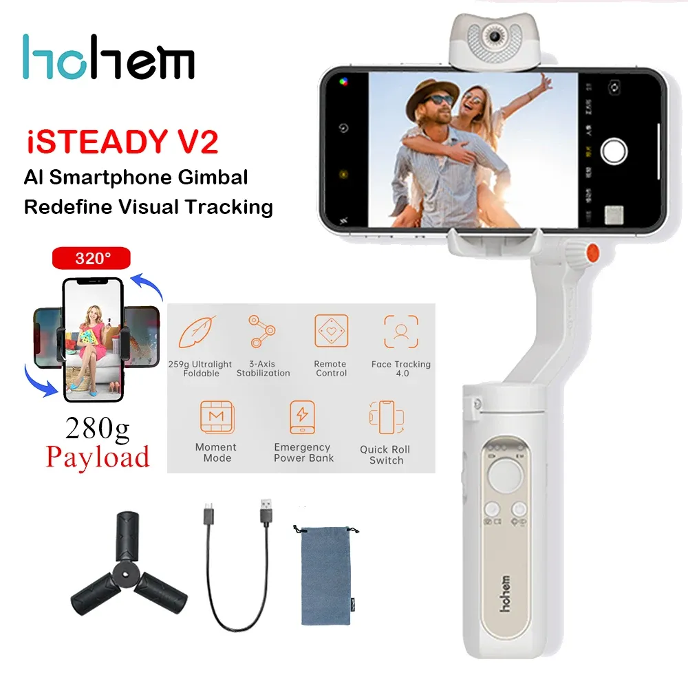 Gimbal Hohem Istady V2 AI Smartphone Gimbal Ultraportable opvouwbare handheld Gimbal Stabilizer Creative Vlog voor iPhone12 Pro/Max