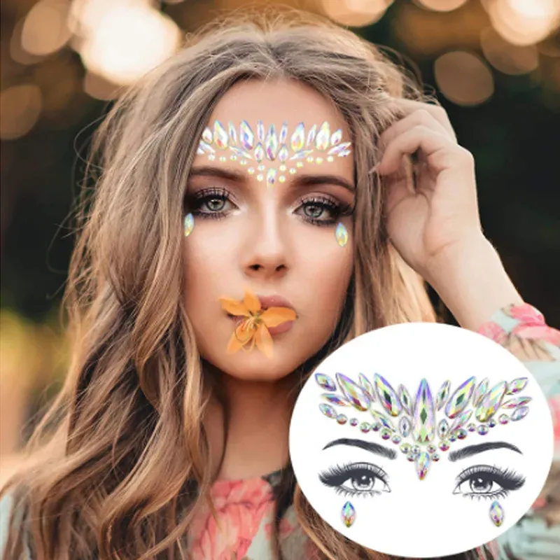 Tatouages 3d paillettes diamant maquillage face ramionnage tatouages temporaires bijoux yeux yeux de scène maquilleur de maquillage de tatouage de front cristal