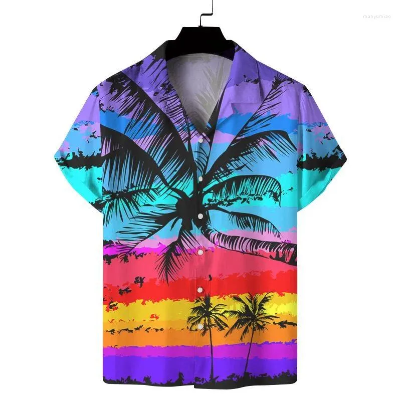 Mäns avslappnade skjortor 3D-tryckning ananas kokosnötträd skjorta sommarlovet kortärmad lapel blus hawaiian strand lösa toppar