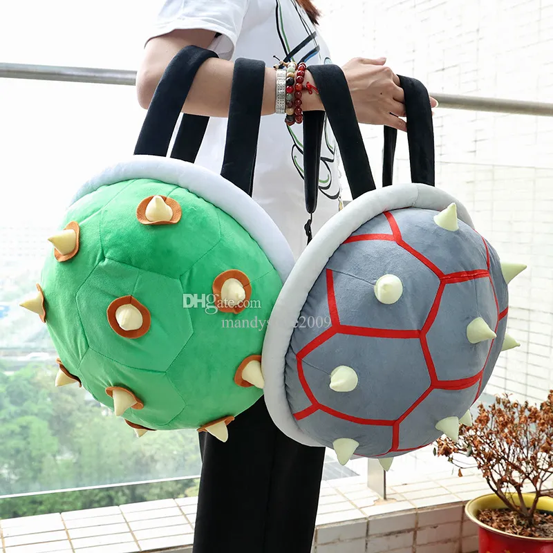 40CM Big Size Cute Shell Shape Kids Backpack Lovely Koopa Tortoise Shell Plush Backpacks Green Grey Bowser Backpack Funny Turtle Shell Backpacks