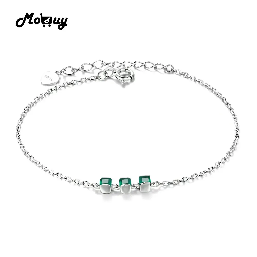 Strands Mobuy Mbhi017 Casual Square Green Gemstone Chalcedon Bracelet Armreifen 925 Sterling Silber Schmuck Weißgold für Frauen plattiert