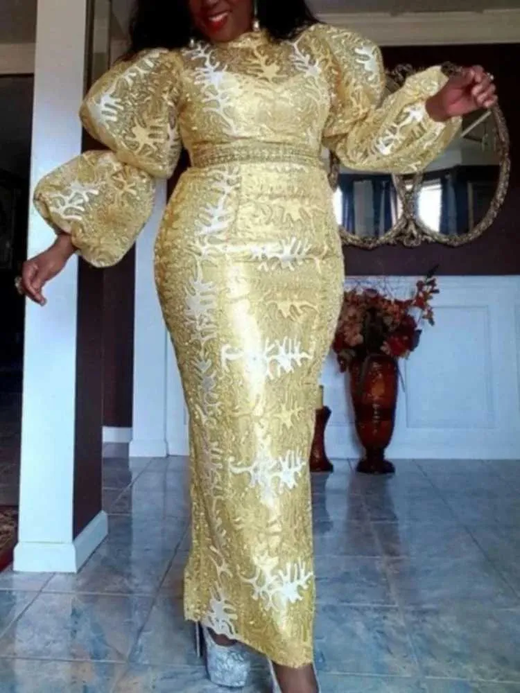 Golden Embroidered Sequin Midi Dress Warm Stand Collar, Puffy Sleeves, Luxe  Party Wear Chic Humble Style M241123 From Jichang_store1, $18.15 In Bulk |  DHgate.Com