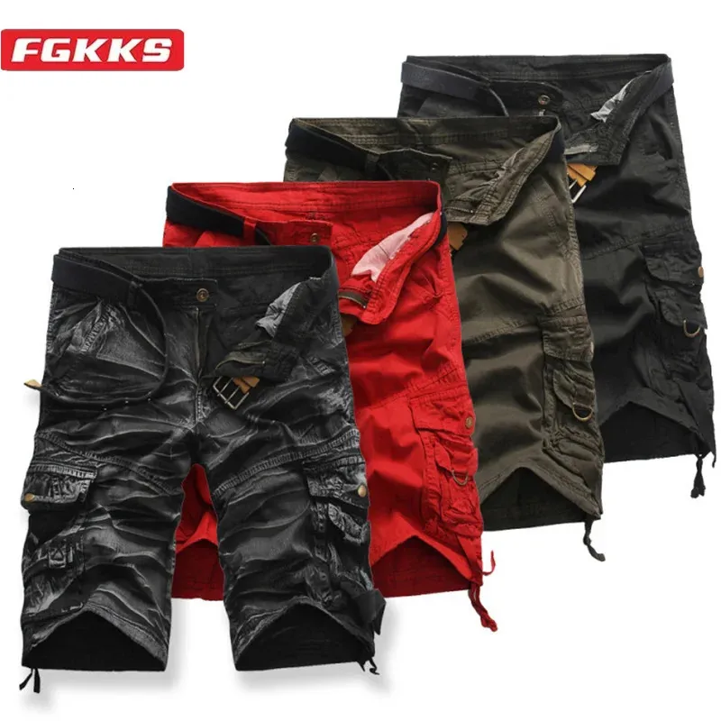 FGKKS Outdoor Casual Shorts For Men Solid Color Large Pocket Five-Point Beach Pants High Quality Casual Shorts For Men 240416