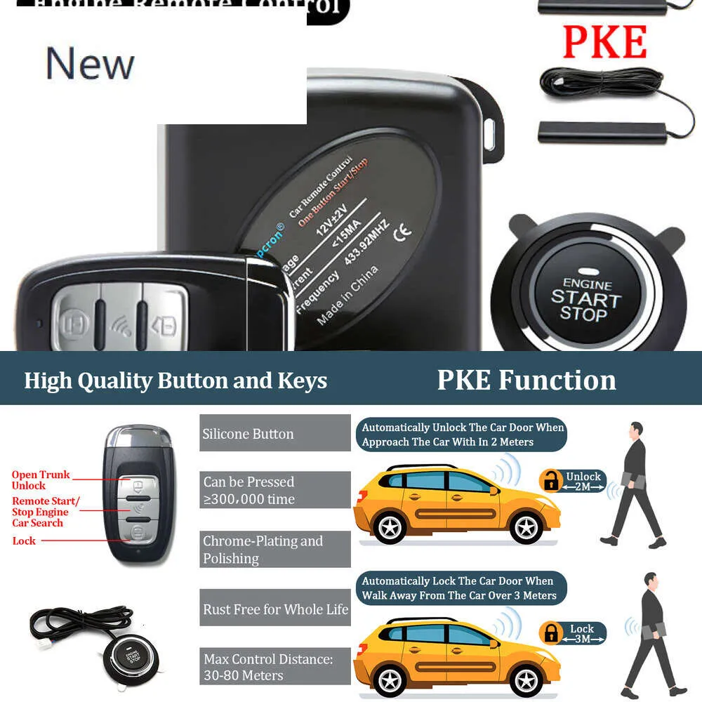 New Control PKE Car Keyless Entry Engine Start Alarm System Push Button Remote Starter Stop Auto