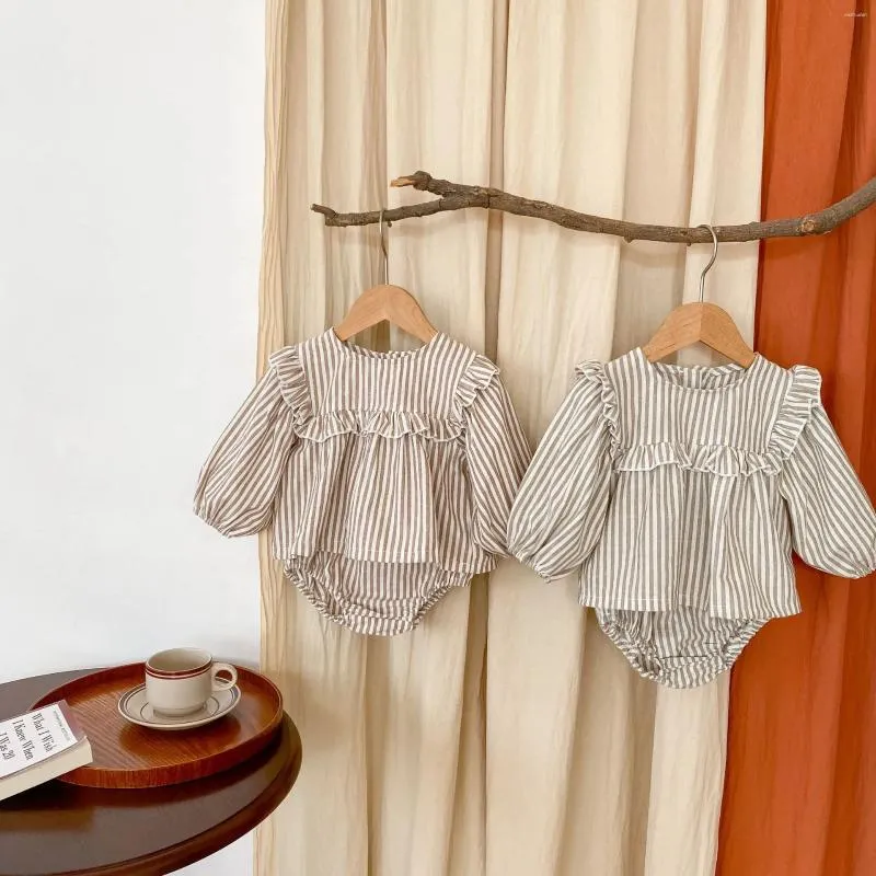 Ensembles de vêtements 2024 Baby Full Sleeve Stripted Shirt and Bloomer 2 PCS Set Fashion Toddler Girls Garçons Vêtements QZ038