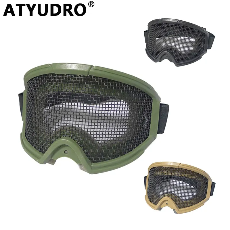 Okulary atyudro taktyczne wysokiej jakości polowanie gogle okulary stalowe drut siatkowy okulary airsoft szklanki odporności na oko Paintball Protector