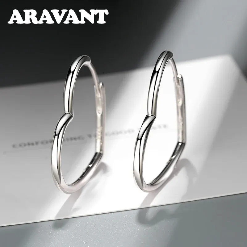 Örhängen Aravant 925 Silver Heart Hoop Earring for Women Fashion Jewelry Gift