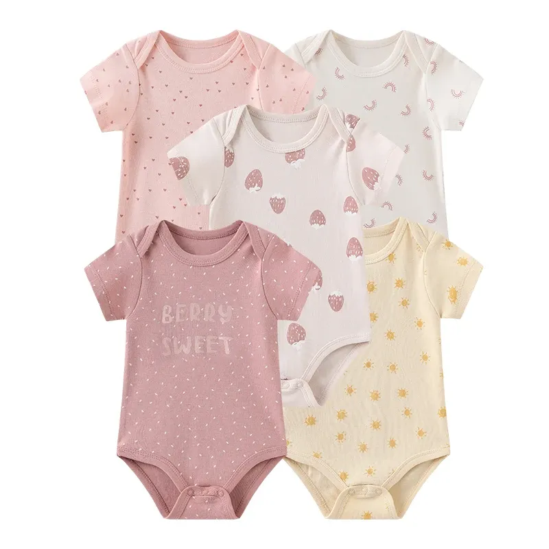 One-Pieces Kiddiezoom 5 PCS/lot Fashion Newborn 100%Cotton Baby Boy Girl Bodysuit Short Sleeve Soft Infant Onesies Baby Shower Gifts