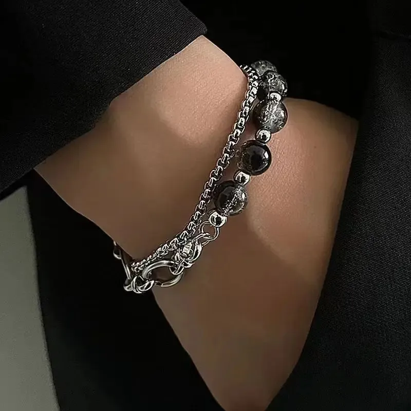 1PCS Bracelets d'épissage de perles de craquements en acier inoxydable de haute qualité pour hommes Femmes Link Chain en couches Pulseras Bijoux Cadeaux 240423