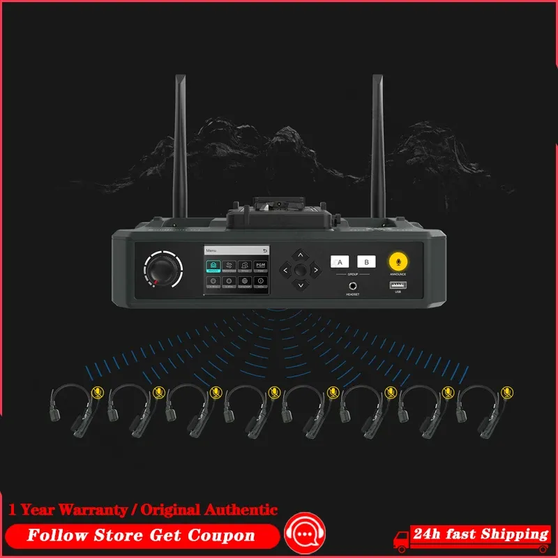 Microphones Hollyland Solidcom C1 Wireless Headset 1000ft Team Communication Intercom for Commercial Film Production Drone Shot