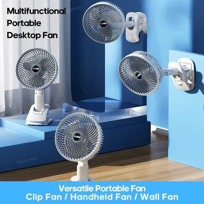 Other Appliances Multi functional portable desktop clip on fan 1200mAh cordless handheld fan 3-speed silent personal fan ventilation cooler J240423