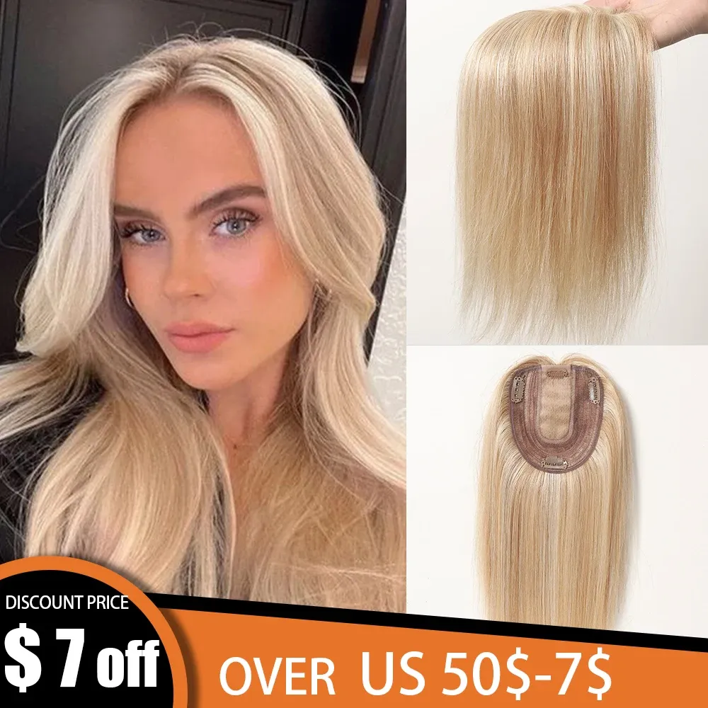 Toppers Blonde Sights Golden 100% Human Heum Toppers Pieces de cheveux Clip de base Silk In Topper Top Remy Hair pour les femmes avec des cheveux éclaircissants