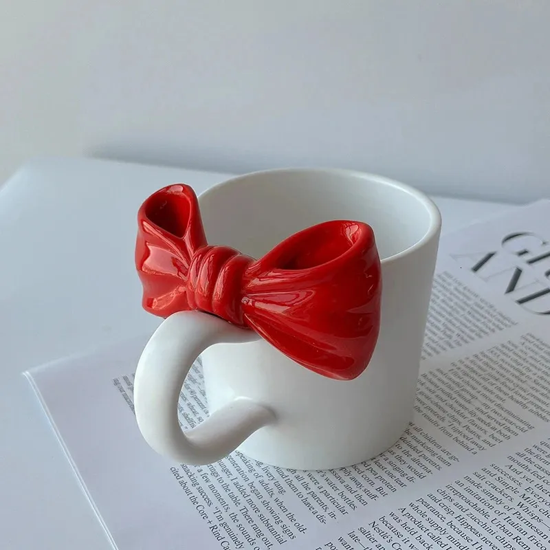 Ins Wind Bow Mug Girly Heartfriend Verjaardagsgeschenk Vriendin Niche High-End Coffee Cup 240418