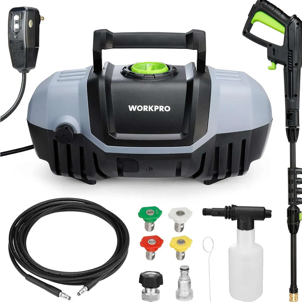 WORKPRO Compact Pressure Washer 1900 Max PSI - Electric High Pressure Washer with 4 Nozzles, Soap Applicator, and Hose - Power Washer Cleans Cars Effortlessly