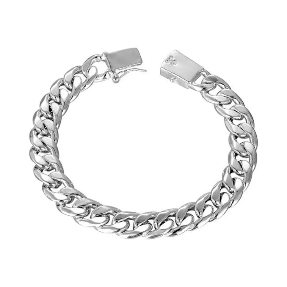10 mm fyrkantig spänne -armband - Men's - Sterling Silver Plated Armband; Bröllopspresent Fashion Men and Women 925 Silver BR3159