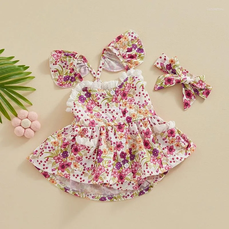 Ensembles de vêtements bébé fille roberie florale robe sans manches licait le bouton sans dossier de bodys à saut