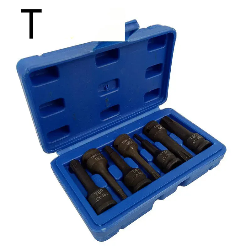 Trimmers 7 pcs T / m / h / rt Type d'impact Bits de prise d'impact 3/8 pouces Métrique étoile Torx Hex Hex Spline Ratchet Bit Socket Set Tools