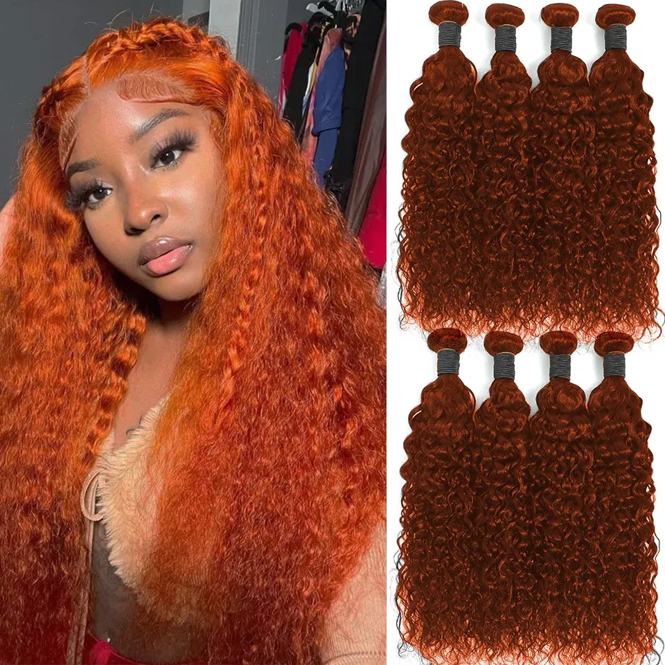 Wigs 350 Color Water Wave Brazilian Human Hair Bundles Orance Ginger Deep Curly Hair Weave Bundles 1/3/4 PCS Bundle Deals Hair