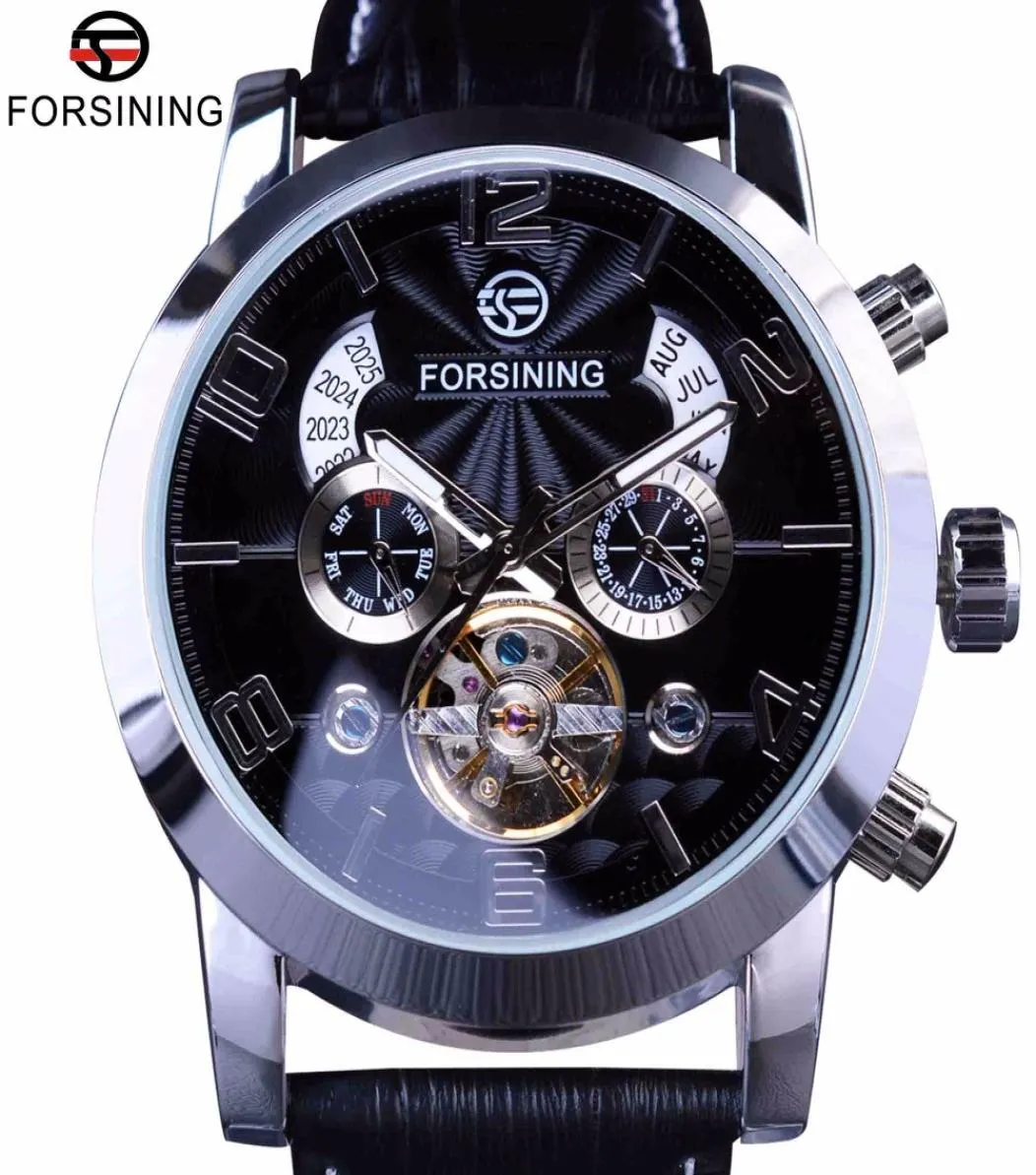 Forsiner 5 Hands Tourbillion Fashion Wave Dial Design Multi fonction affichage Men Montres Top Brand Luxury Automatic Watch Clock2436629