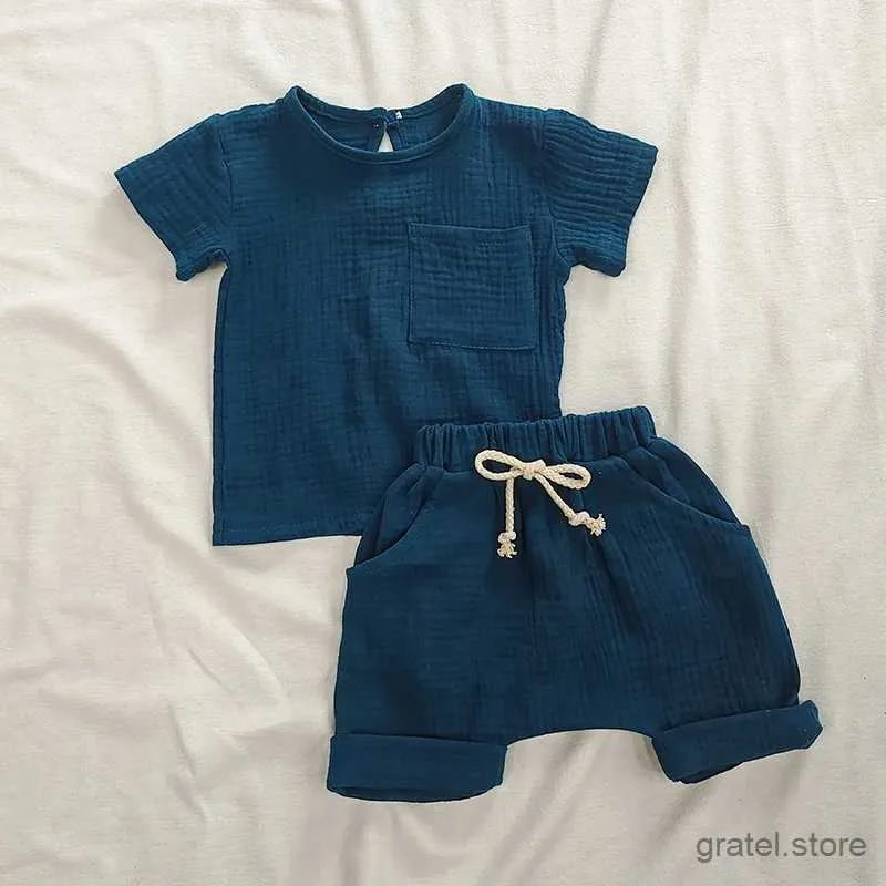 Giyim Setleri Organik Pamuk Bebek Giysileri Seti Yaz Günlük Toplar Erkekler İçin Şortlar Kızlar Set Unisex Toddlers 2 adet Çocuk Bebek Outifs Giyim