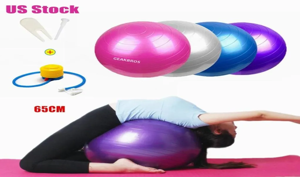 US stock 65cm Yoga Bas Sports Fitness Bas Bola Pilates Gym Sport Fitba With Pump Exercise Pilates Workout Massage Ba FY80515053320