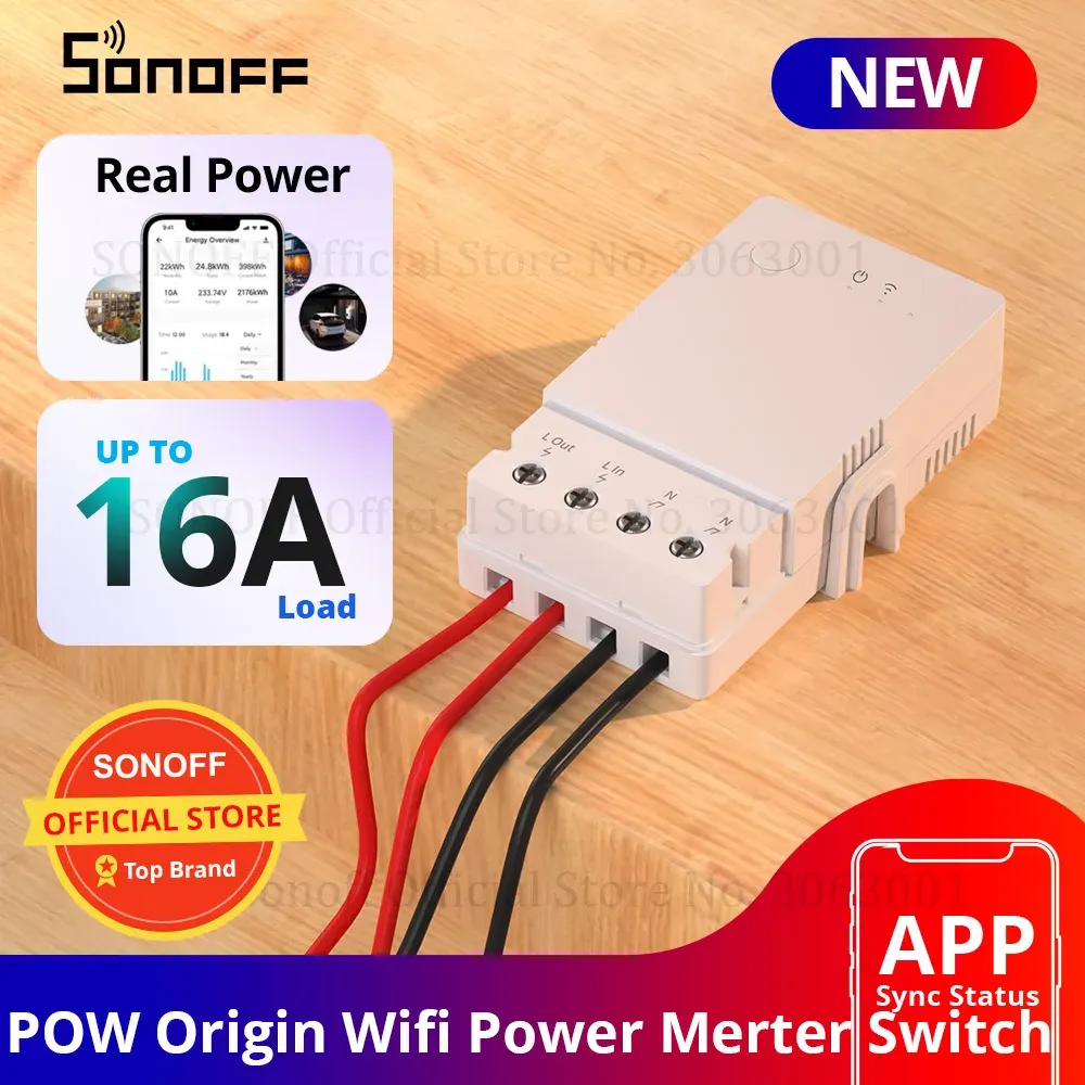 Управление Sonoff Pow Origin 16a Smart Wi -Fi Power Meter Switch модуль Wi -Fi Беспроводной переключатель с монитором монитора Power Sonoff Powr2 Версия обновления