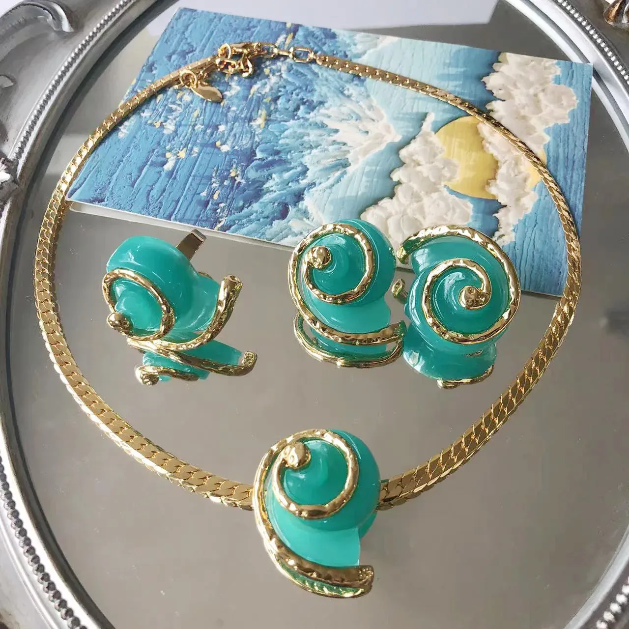 Ожерелья французский свежий океанский синий ожерелье раковины Чокеры подвесная смола змея Ювелирные изделия для женщин